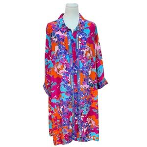 Soft Surroundings Cupro Tunic Dress Shirt Colorful Floral 1X Plus Size